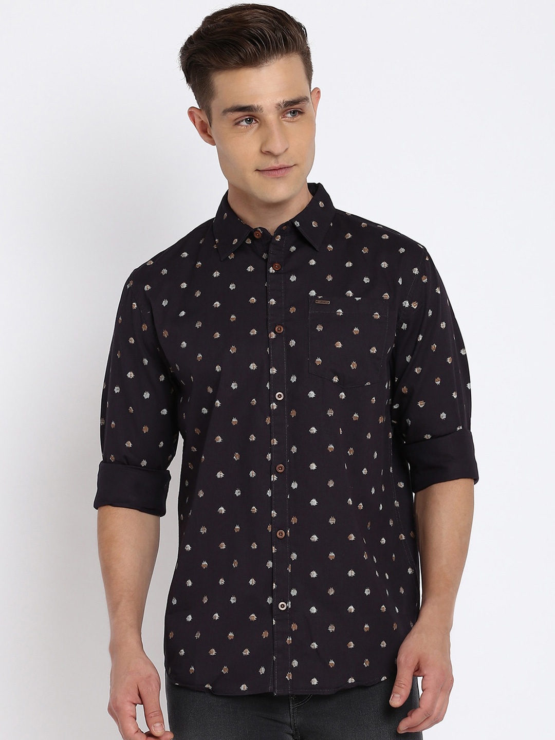 

abof Men Grey Slim Fit Printed Casual Shirt