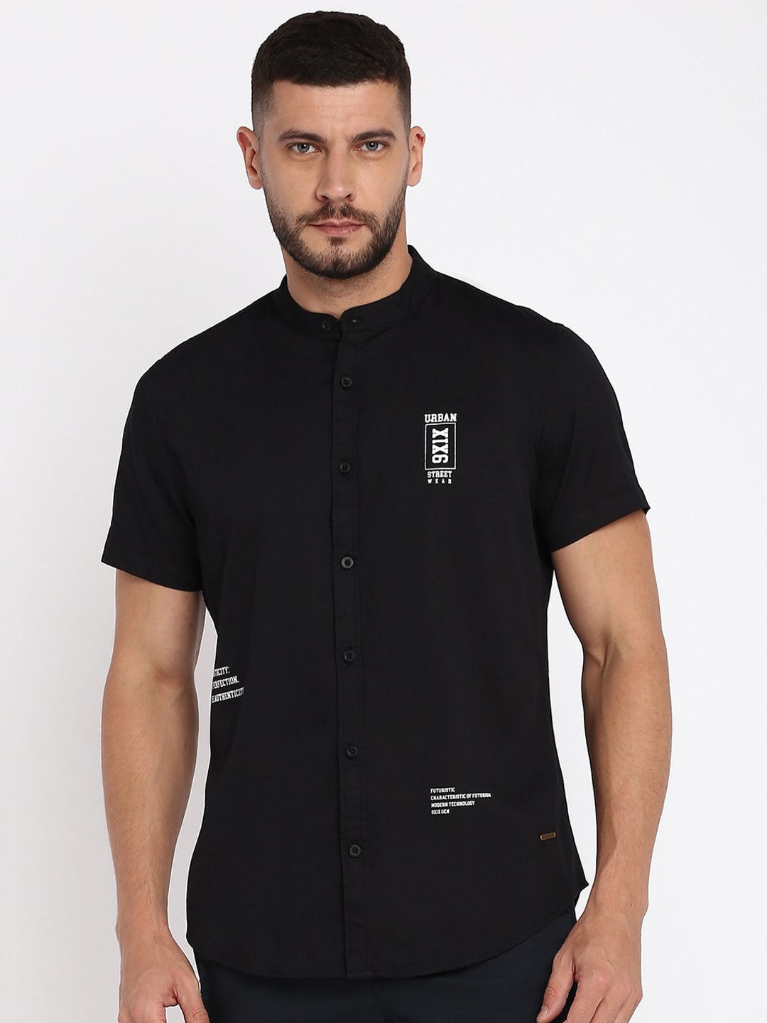 

abof Men Black Printed Casual Shirt