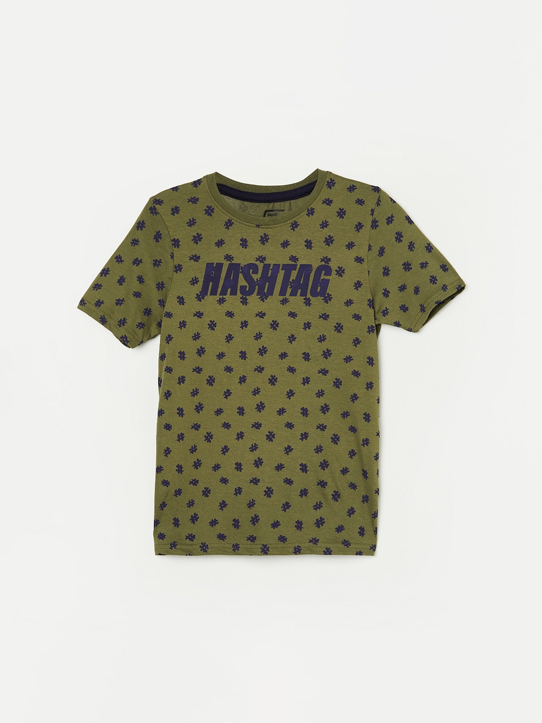 

Fame Forever by Lifestyle Boys Olive Green Printed Pure Cotton Applique T-shirt