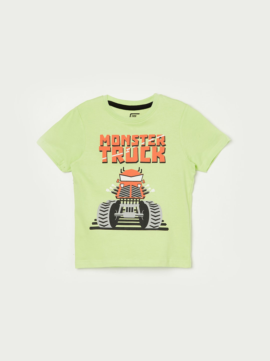 

Fame Forever by Lifestyle Boys Green Typography Printed Pure Cotton Applique T-shirt