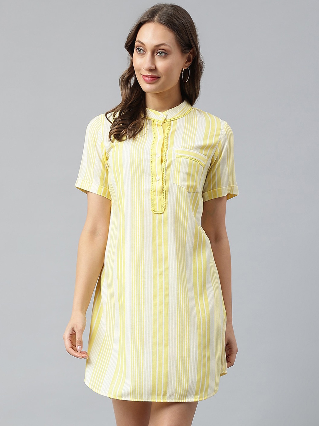 

pinwheel Yellow Striped Shirt Mini Dress