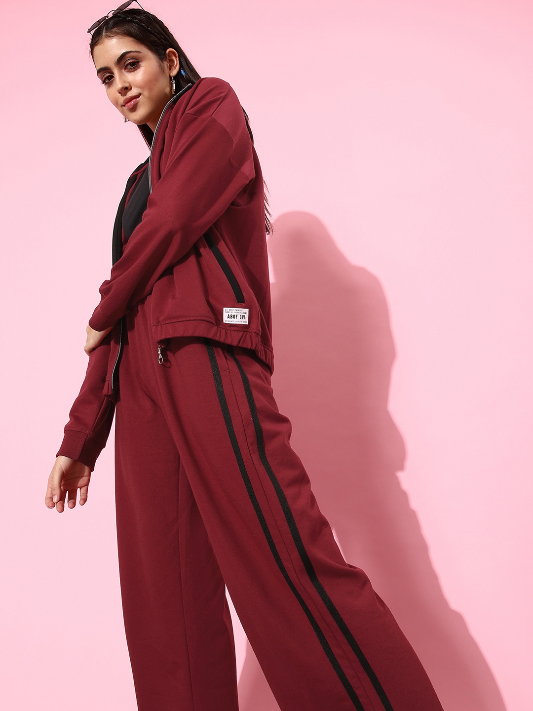 

abof Women Burgundy Solid Sweatshirt with Track Pants
