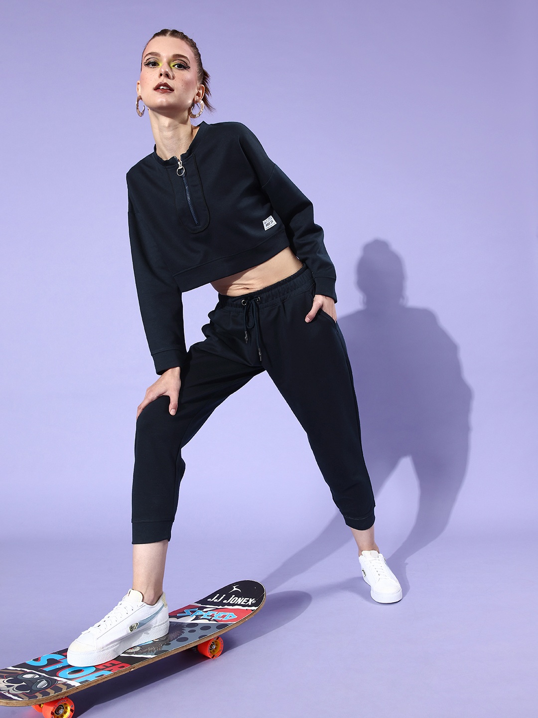 

abof Women Attractive Navy Blue Solid Sweatshirt with Joggers