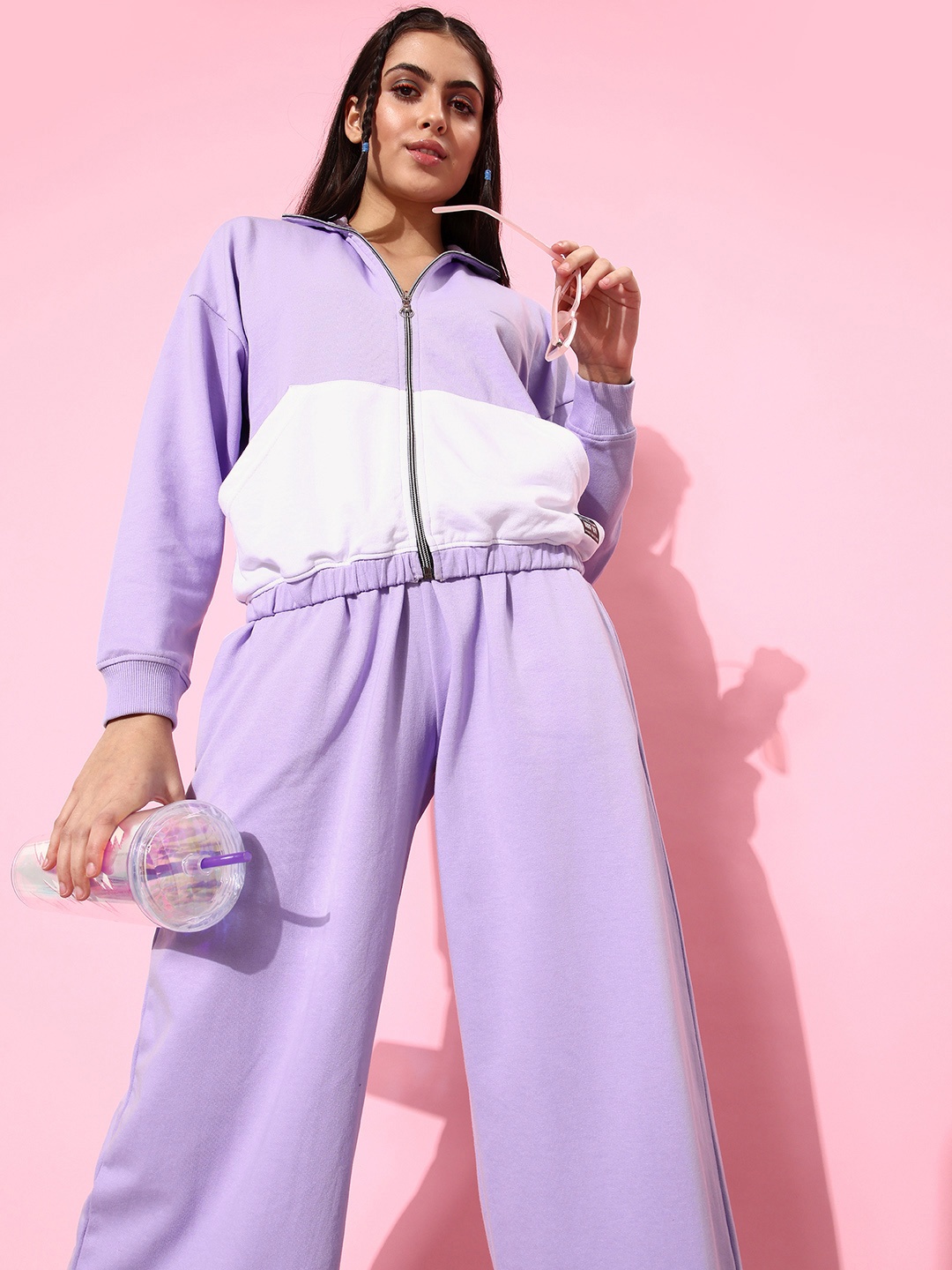 

abof Women Elegant Lavender Colourblocked Sweatshirt with Track Pants