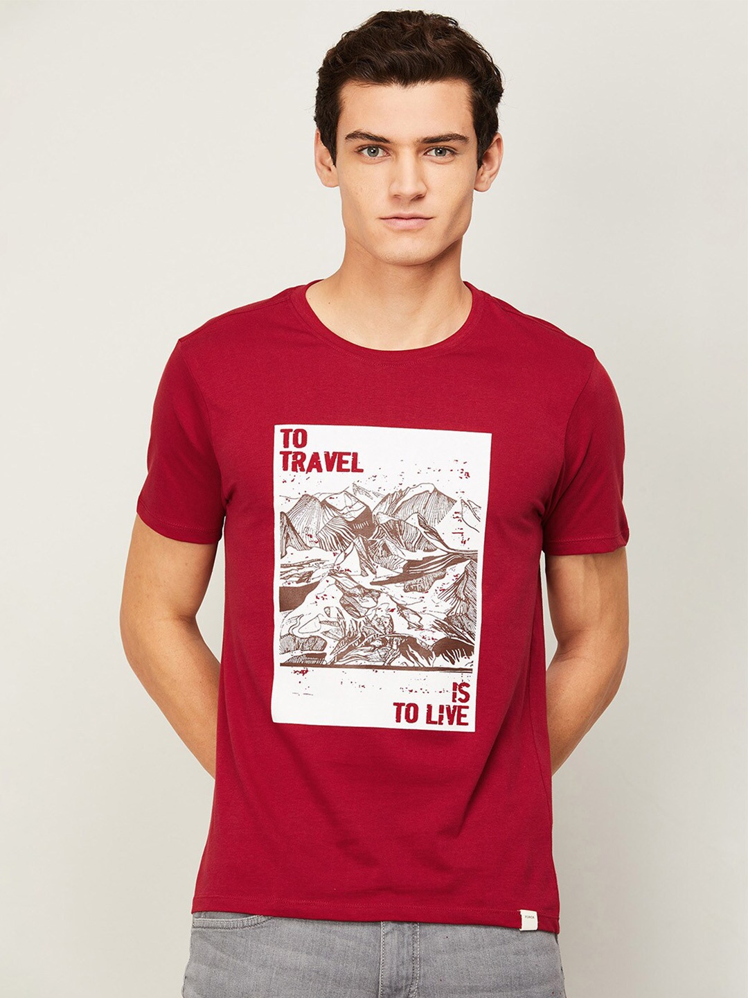 

Forca by Lifestyle Men Red Printed Applique Slim Fit T-shirt