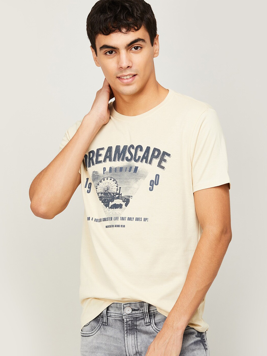 

Forca by Lifestyle Men Yellow Typography Printed Slim Fit T-shirt