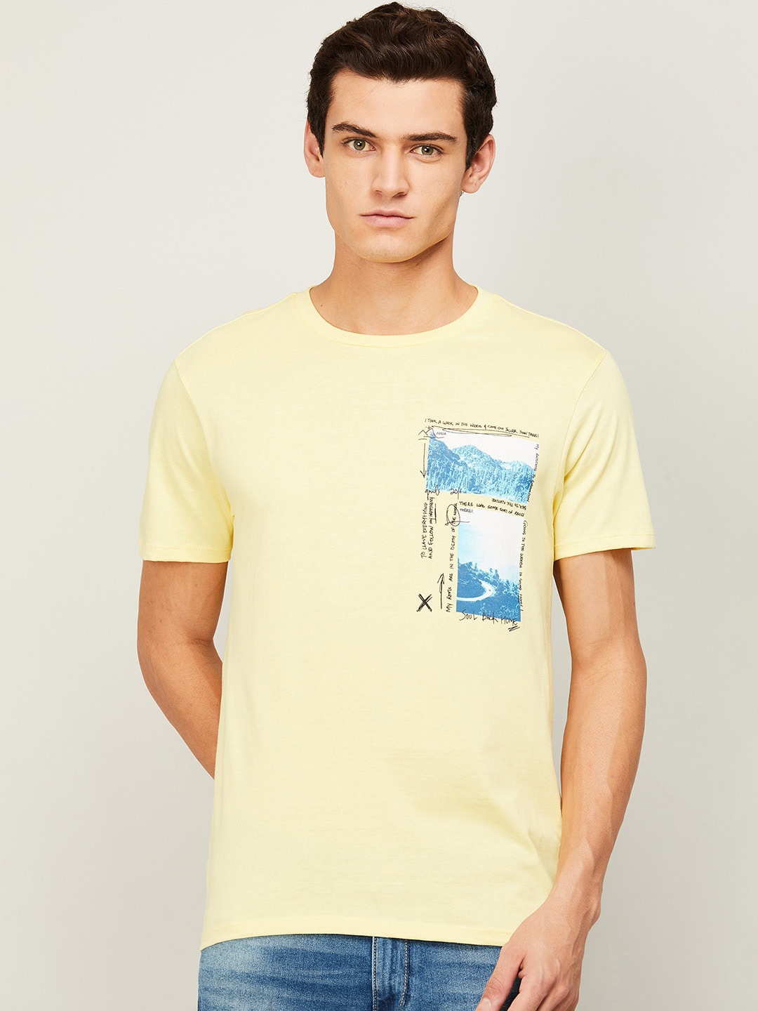 

Forca by Lifestyle Men Yellow Typography Slim Fit T-shirt