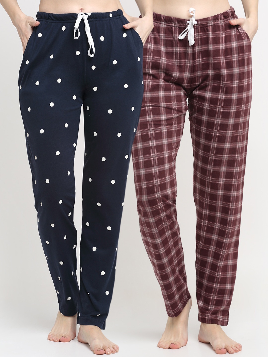 

Kanvin Women Pack Of 2 Printed Pure Cotton Lounge Pants, Navy blue