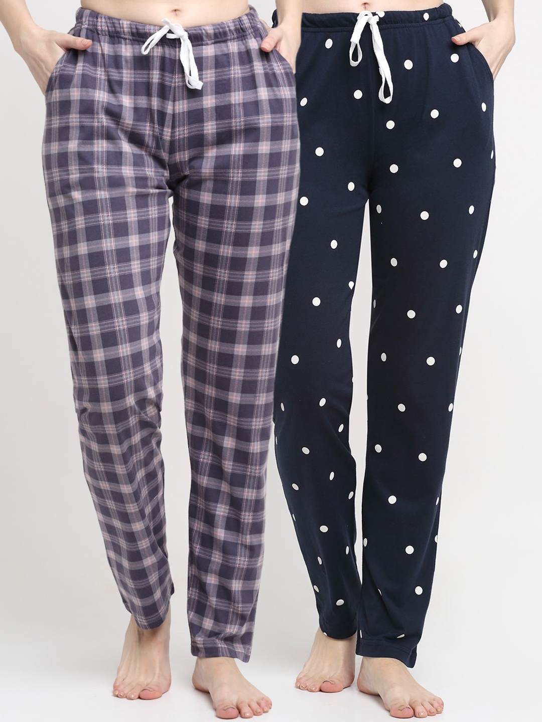 

Kanvin Women Pack of 2 Printed Pure Cotton Lounge Pants, Navy blue