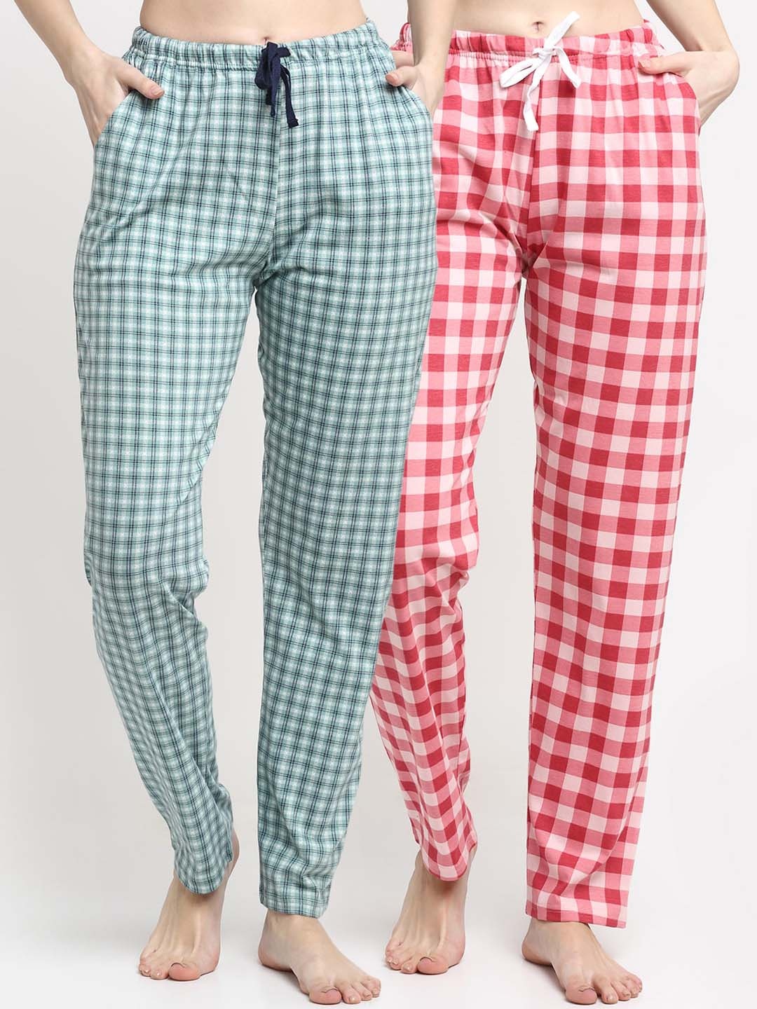 

Kanvin Women Pack Of 2 Printed Pure Cotton Lounge Pants, Pink