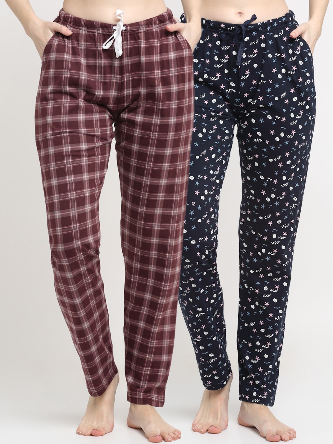 

Kanvin Women Pack Of 2 Printed Pure Cotton Lounge Pants, Navy blue
