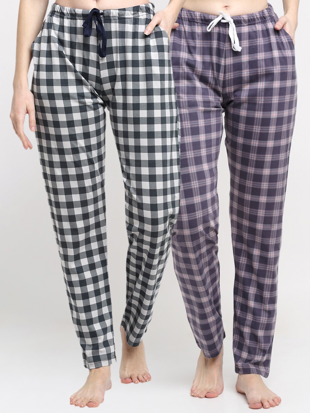 

Kanvin Women Pack Of 2 Printed Pure Cotton Lounge Pants, Black