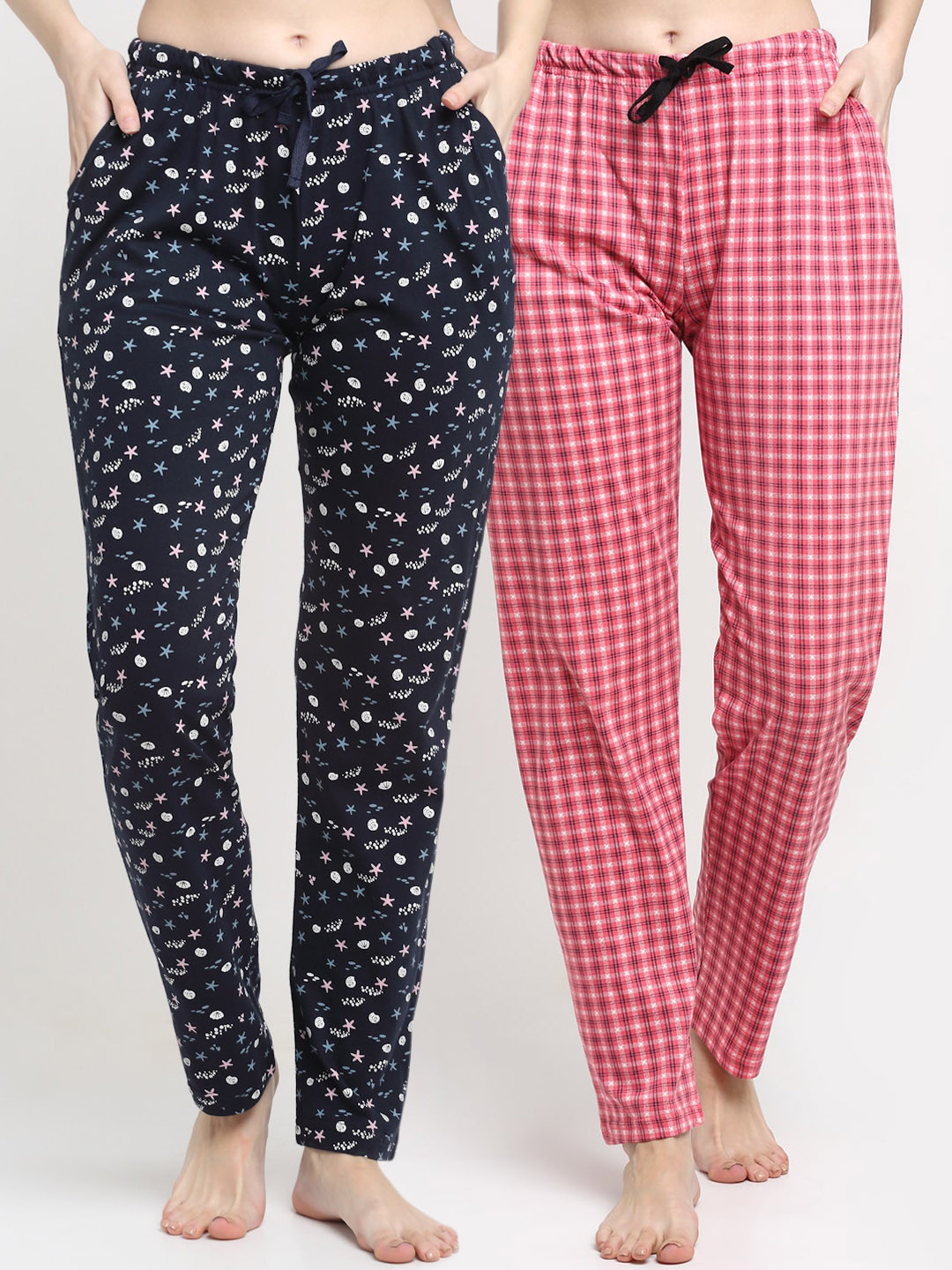 

Kanvin Women Pack Of 2 Printed Pure Cotton Lounge Pants, Pink