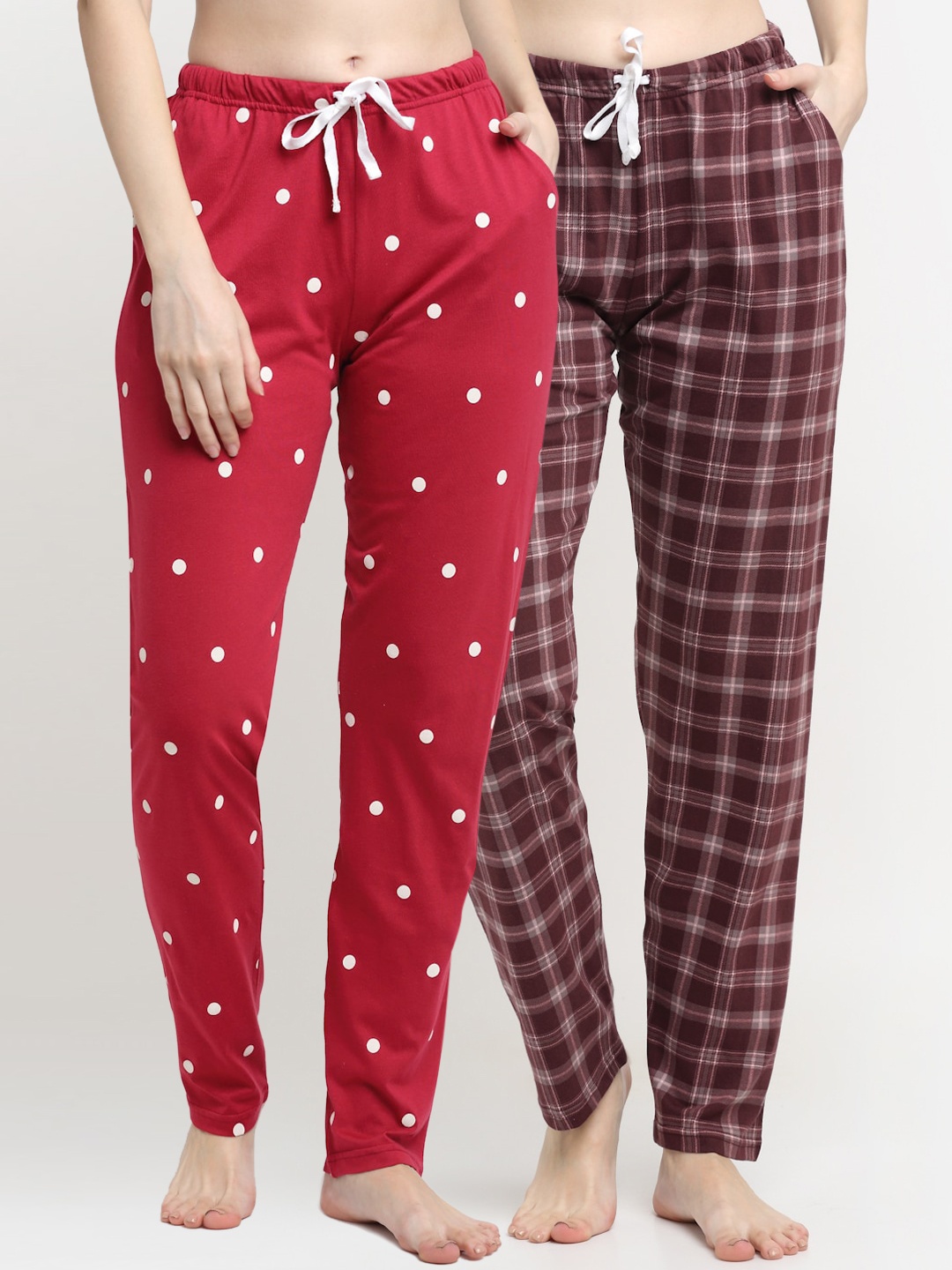 

Kanvin Women Pack Of 2 Pure Cotton Lounge Pants, Red