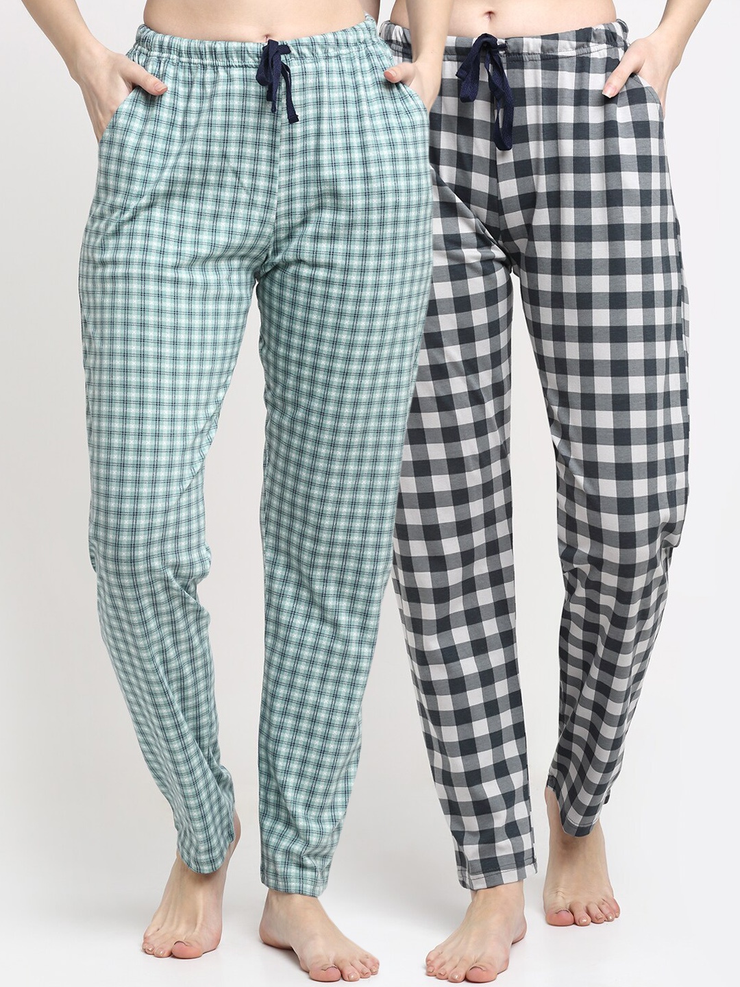 

Kanvin Women Pack Of 2 Printed Pure Cotton Lounge Pants, Black