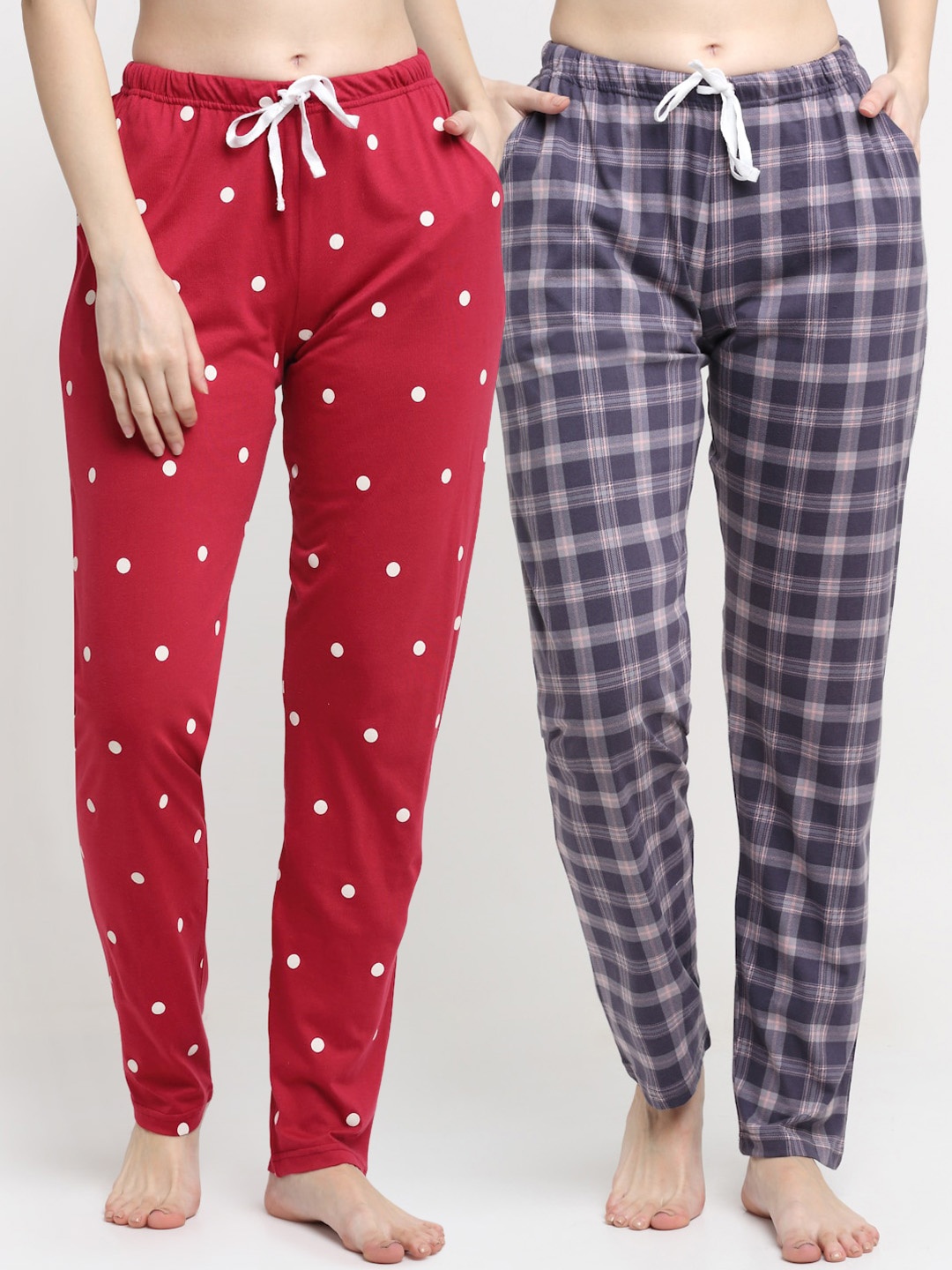 

Kanvin Women Pack Of 2 Pure Cotton Lounge Pants, Red