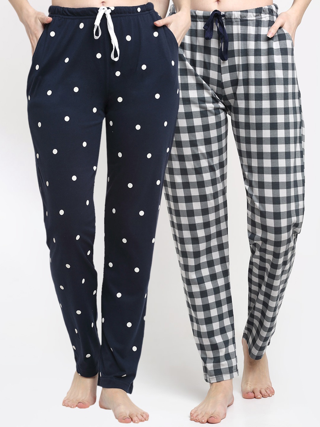 

Kanvin Women Pack Of 2 Printed Pure Cotton Lounge Pants, Navy blue