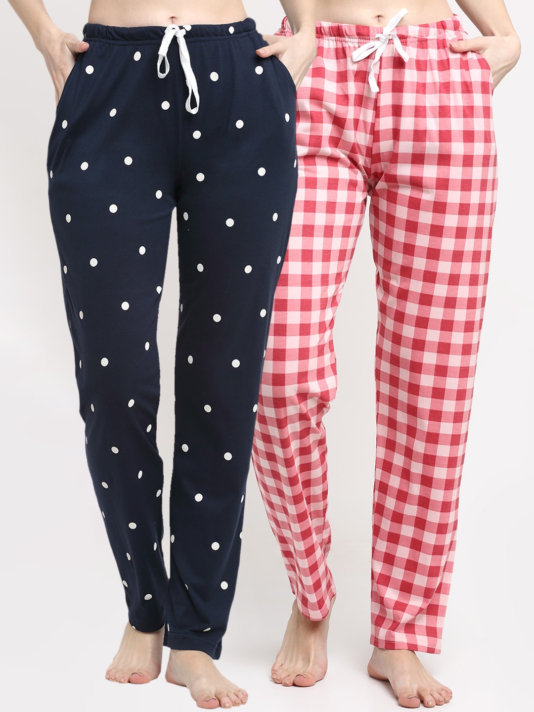 

Kanvin Women Pack Of 2 Printed Pure Cotton Lounge Pants, Navy blue