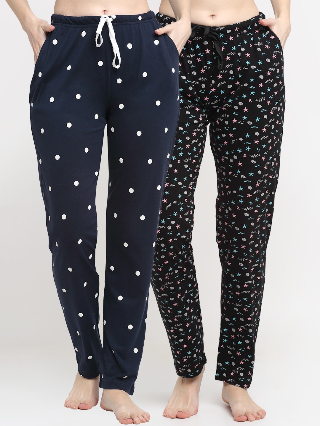 

Kanvin Women Pack Of 2 Cotton Lounge Pants, Navy blue