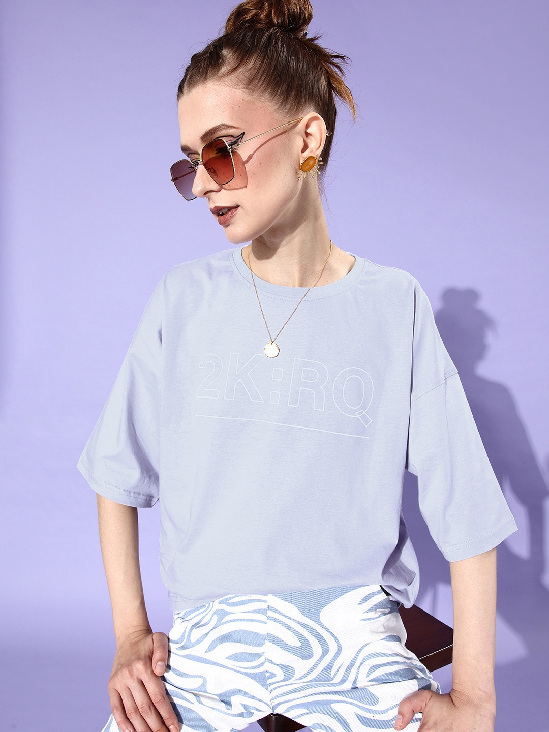 

abof Women Stunning Blue Typography Nuovo Sleeves Tshirt