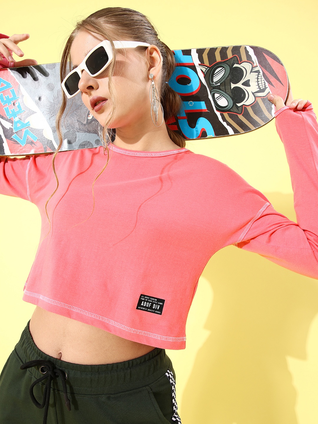 

abof Women Pretty Pink Solid Nuovo Sleeves Tshirt