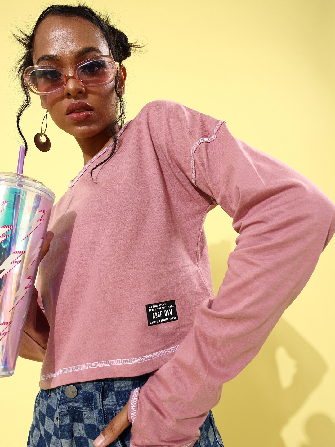 

abof Women Pretty Pink Solid Nuovo Sleeves Tshirt