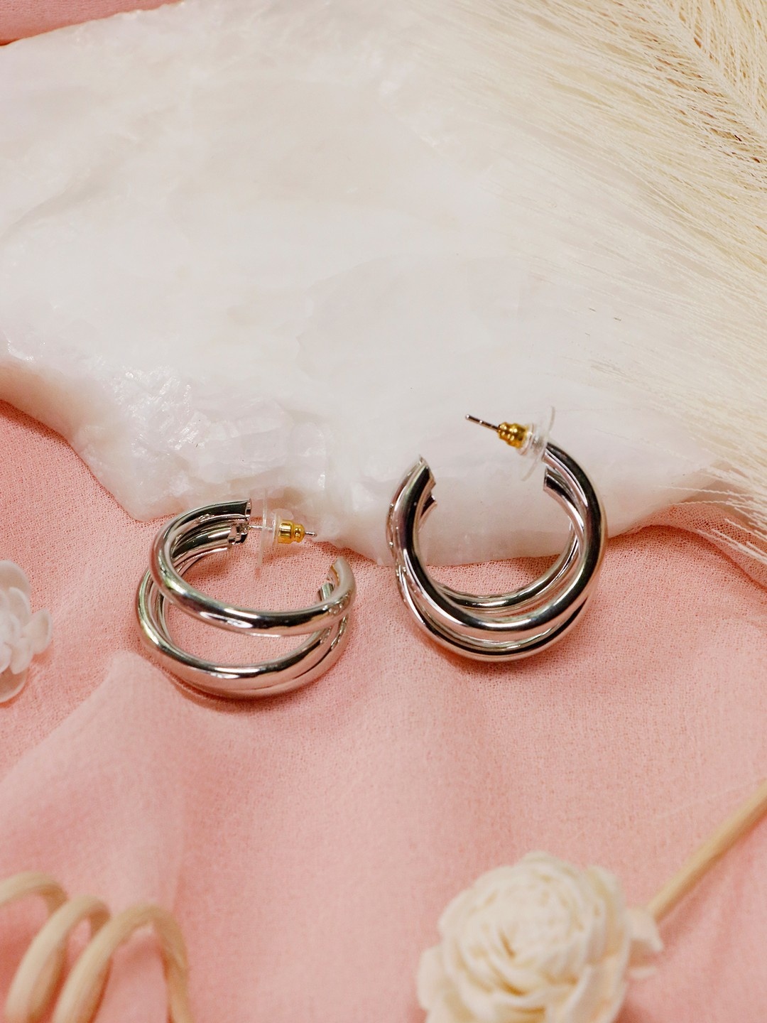 

Ishhaara Silver-Toned Circular Drop Earrings