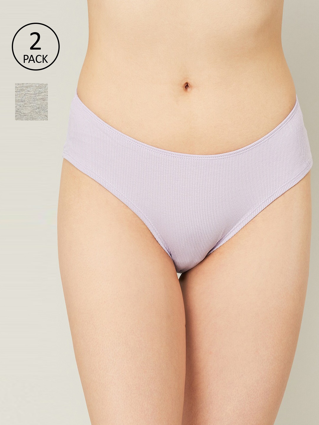 

Ginger by Lifestyle Women Pack Of 2 Assorted Solid Hipster Briefs, Grey