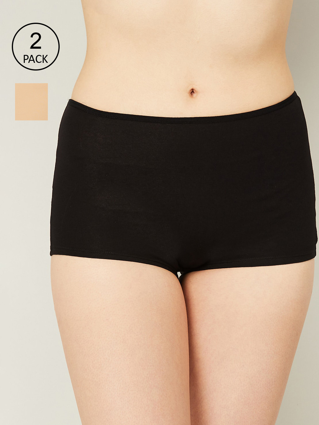 

Ginger by Lifestyle Women Pack Of 2 Black & Beige Solid Boy Shorts Briefs