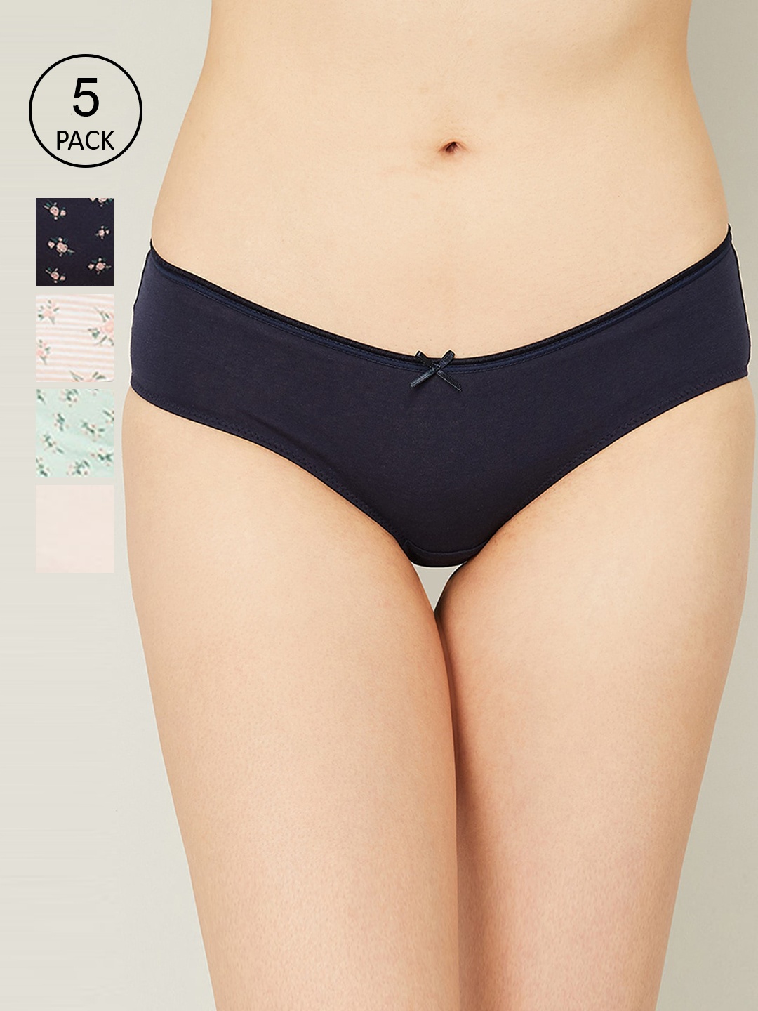 

Ginger by Lifestyle Women Pack Of 5 Navy Blue & Pink Printed Hipster Briefs
