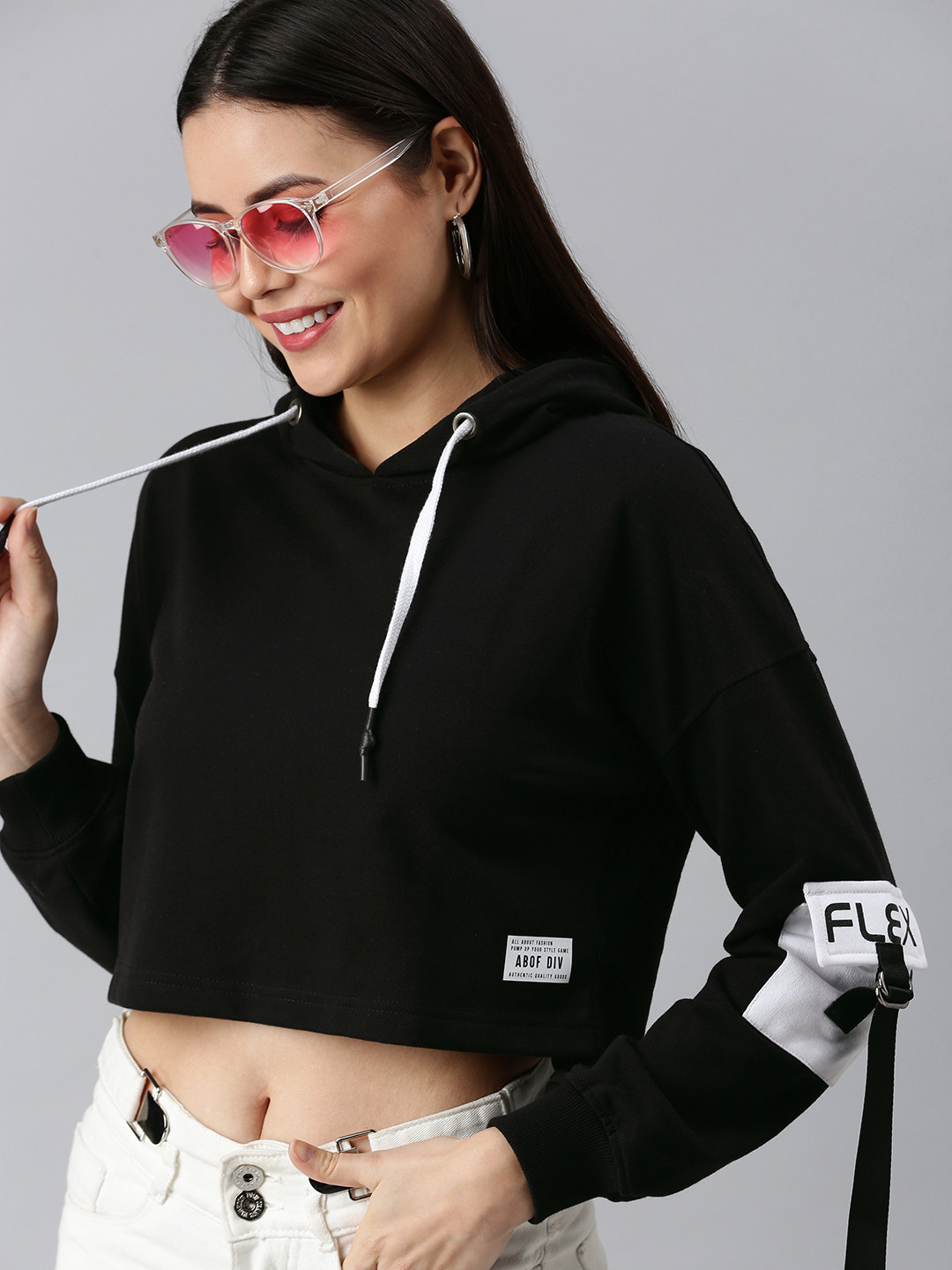 

abof Women Black Hooded Sweatshirt