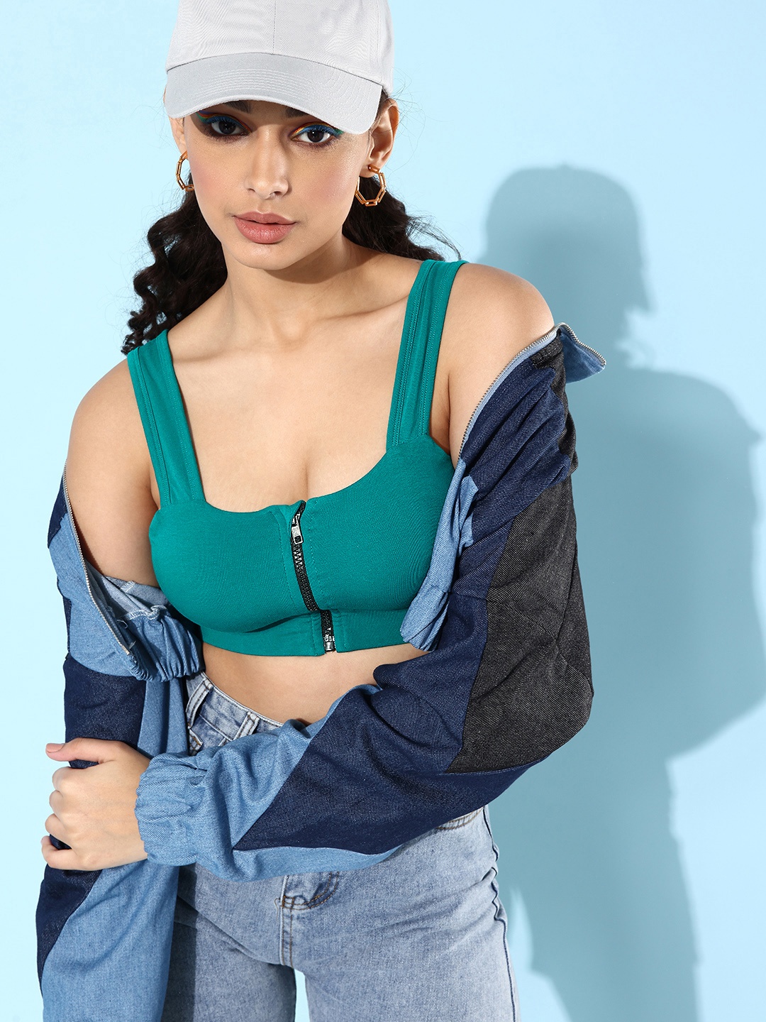 

abof Tranquil Teal Solid Bra Top & Vest