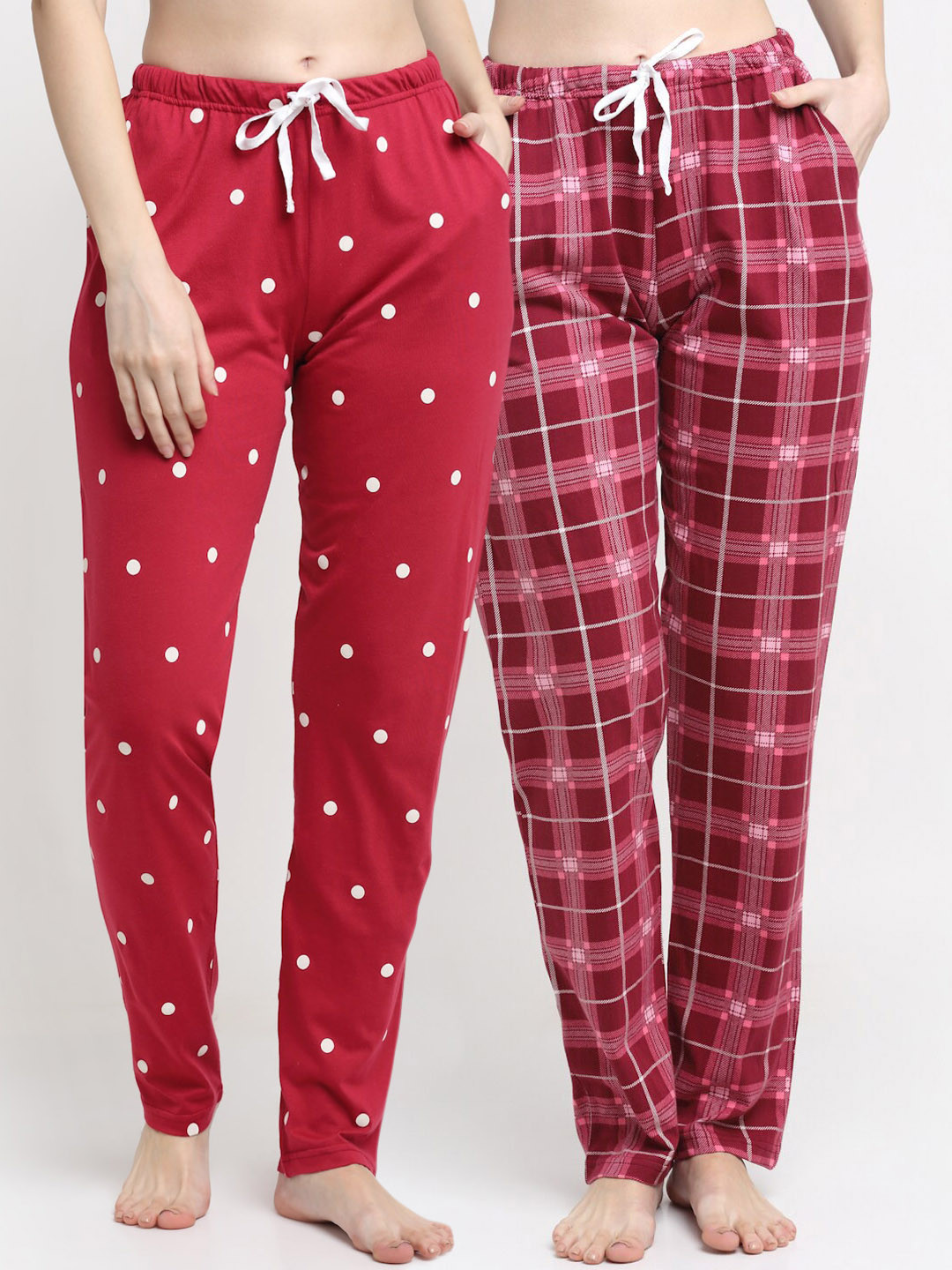 

Kanvin Women Pack Of 2 Red Printed Pure Cotton Lounge Pants