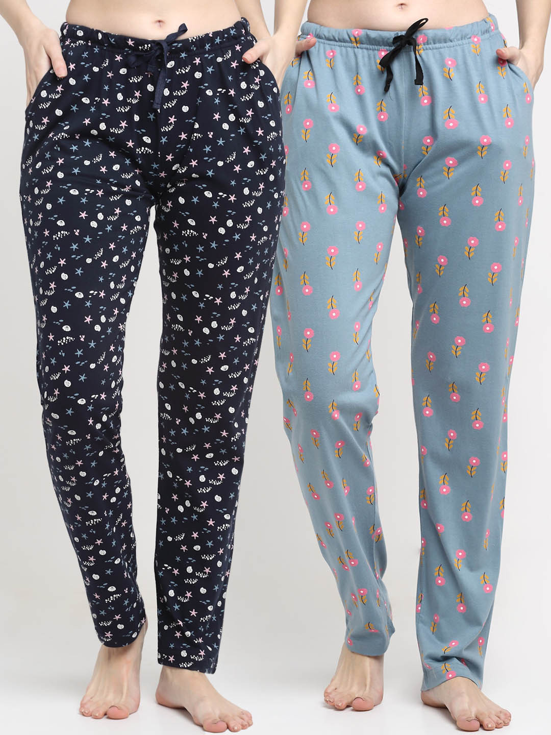 

Kanvin Women Pack of 2 Printed Regular-Fit Cotton Lounge Pants, Green
