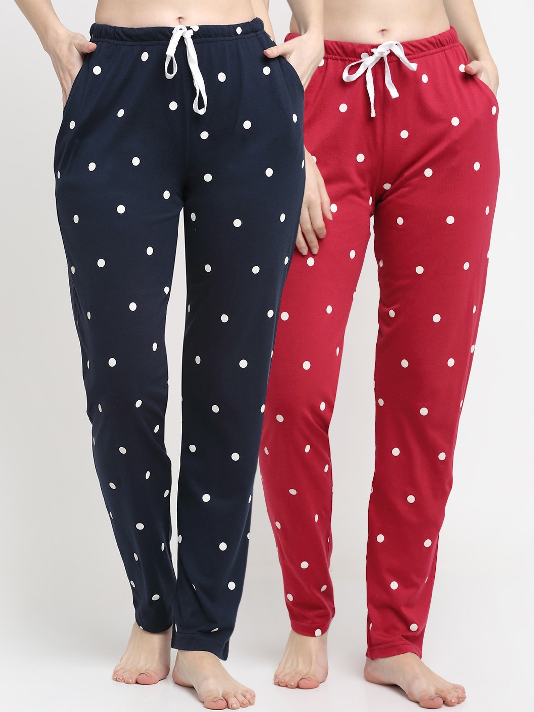 

Kanvin Women Pack Of 2 Printed Pure Cotton Lounge Pants, Red