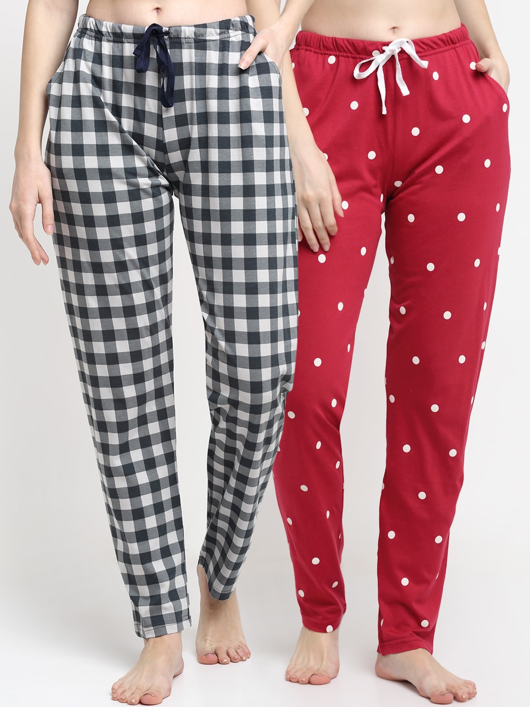 

Kanvin Women Pack Of 2 Printed Pure Cotton Lounge Pants, Red