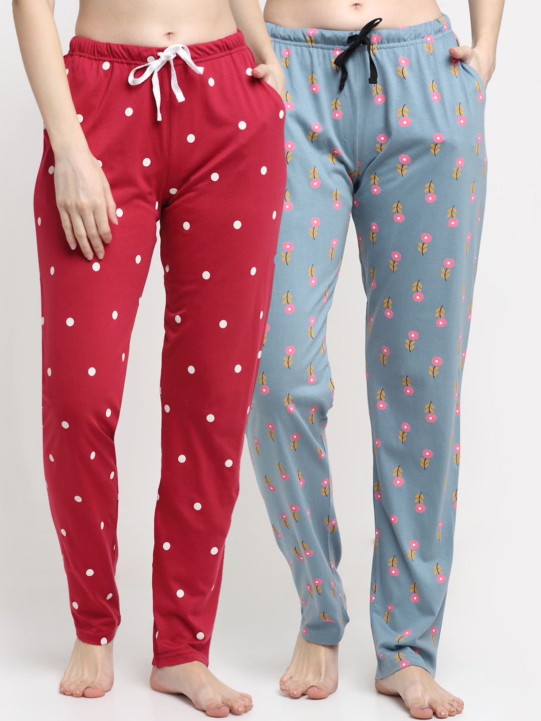 

Kanvin Women Pack Of 2 Printed Pure Cotton Lounge Pants, Green