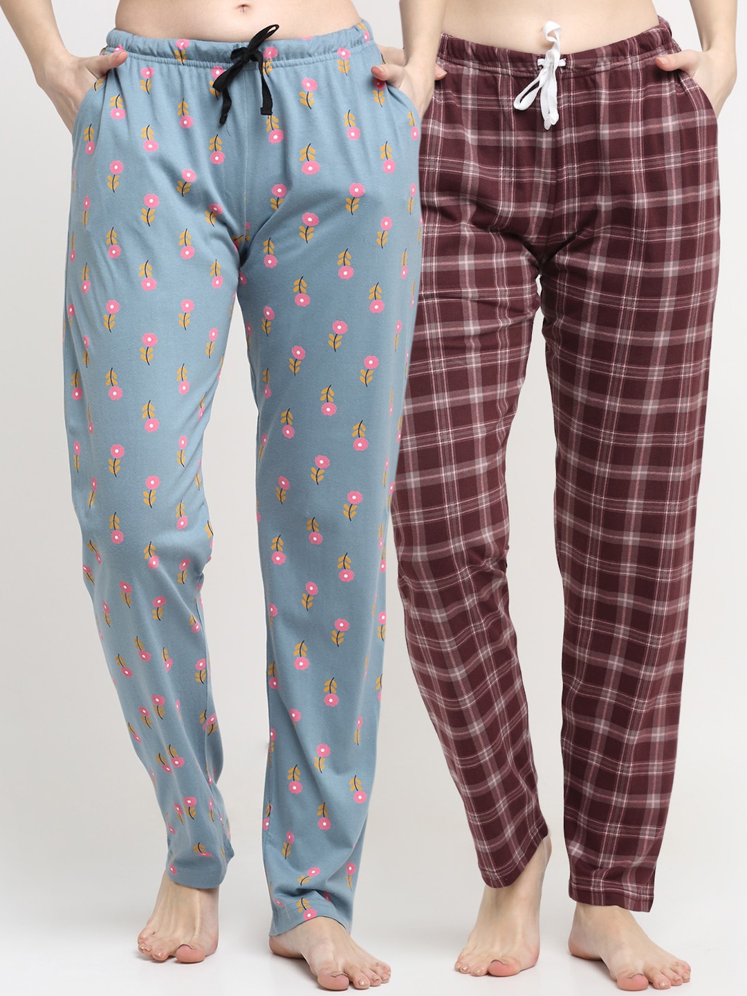 

Kanvin Women Pack Of 2 Printed Pure Cotton Lounge Pants, Green