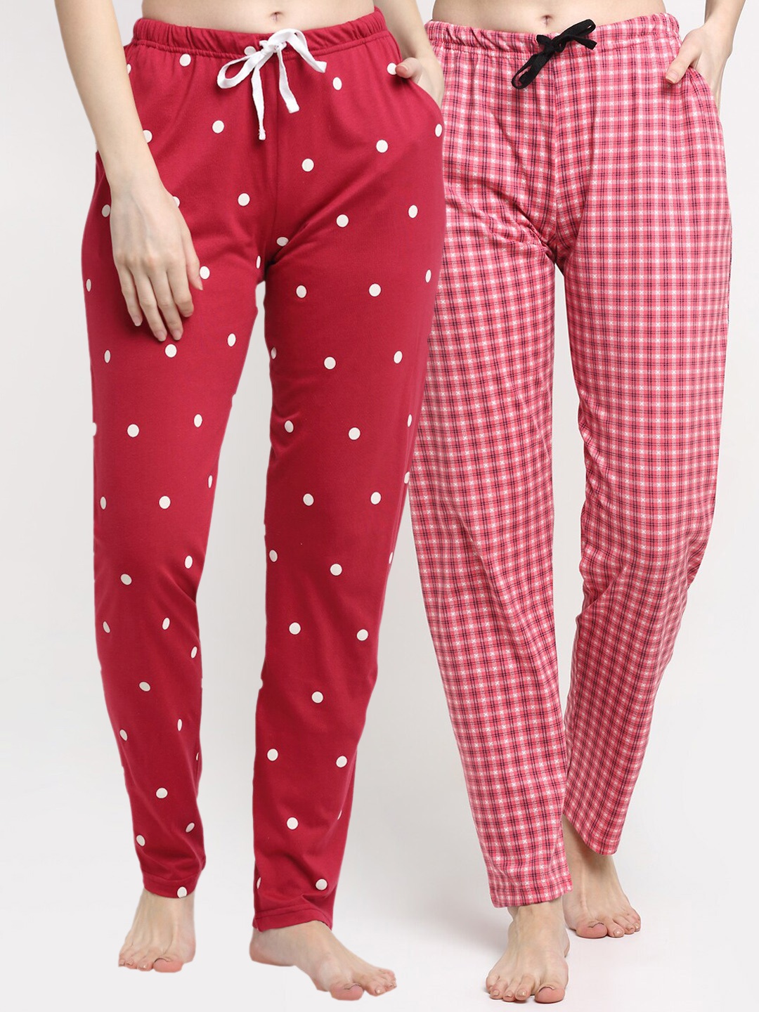 

Kanvin Women Pack Of 2 Printed Regular Fit Cotton Lounge Pants, Red