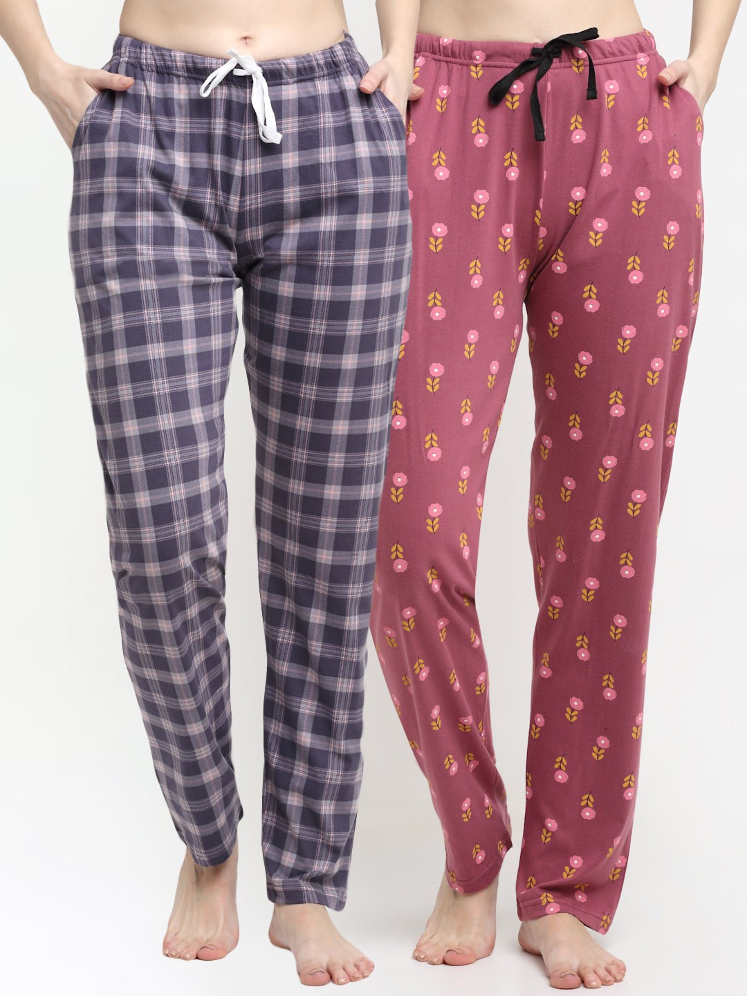 

Kanvin Women Pack Of 2 Printed Pure Cotton Lounge Pants, Pink