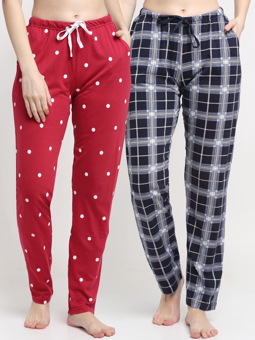 

Kanvin Women Pack Of 2 Printed Pure Cotton Lounge Pants, Navy blue