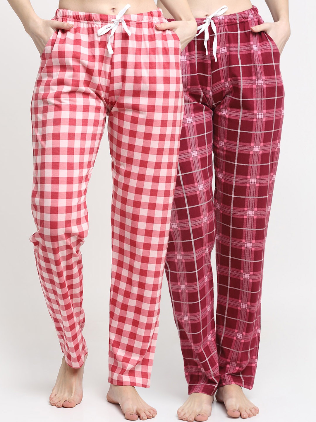 

Kanvin Women Pack of 2 Checked Pure Cotton Lounge Pants, Red