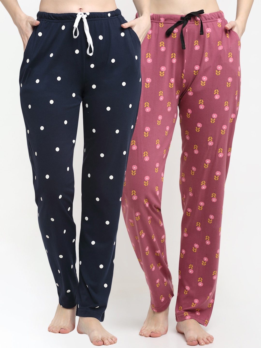 

Kanvin Women Pack Of 2 Printed Pure Cotton Lounge Pants, Pink