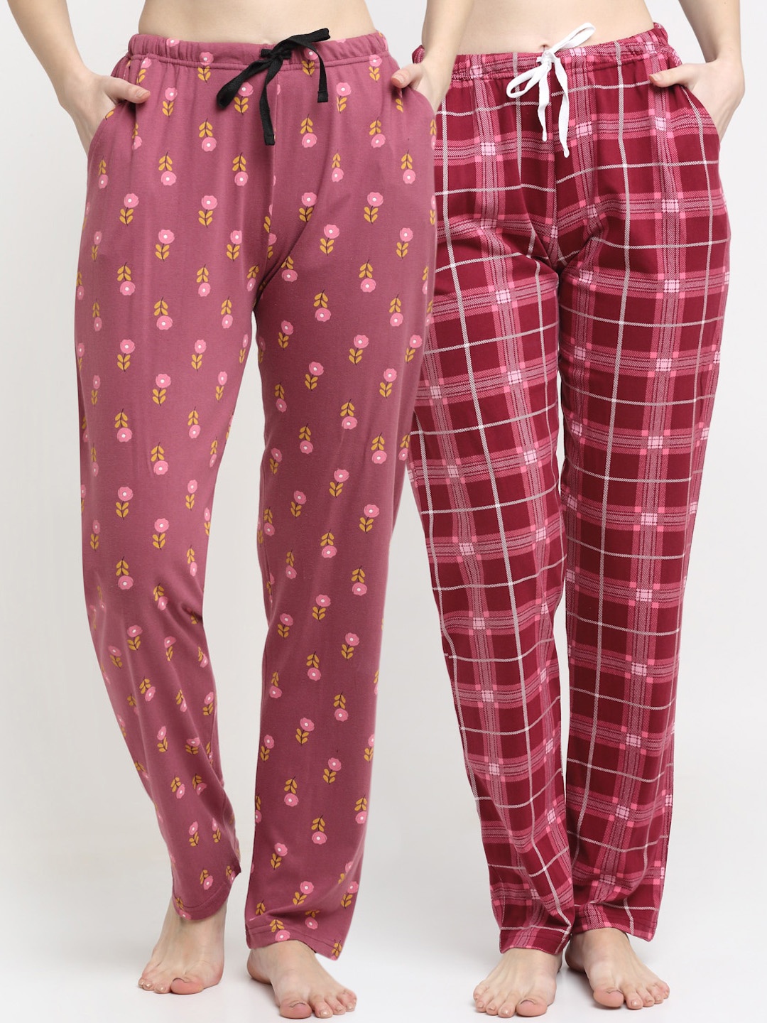 

Kanvin Women Pack Of 2 Printed Pure Cotton Lounge Pants, Pink