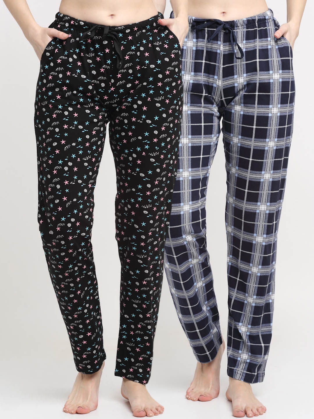 

Kanvin Women Pack Of 2 Printed Pure Cotton Lounge Pants, Navy blue