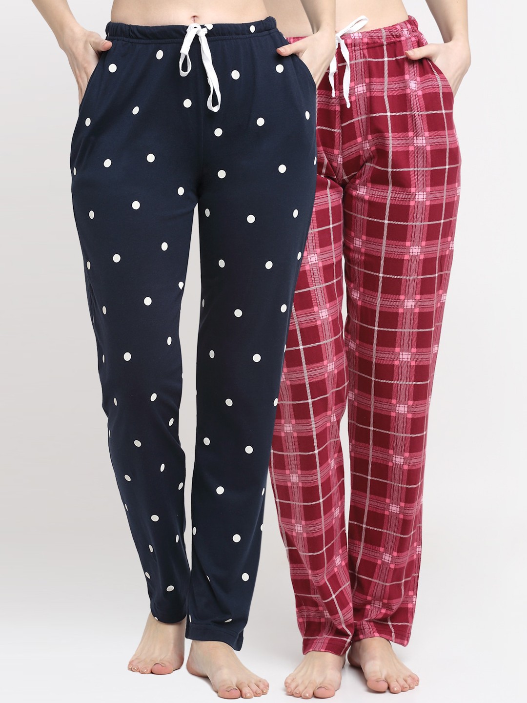 

Kanvin Women Red & Navy Blue Pack Of 2 Printed Regular-Fit Lounge Pants