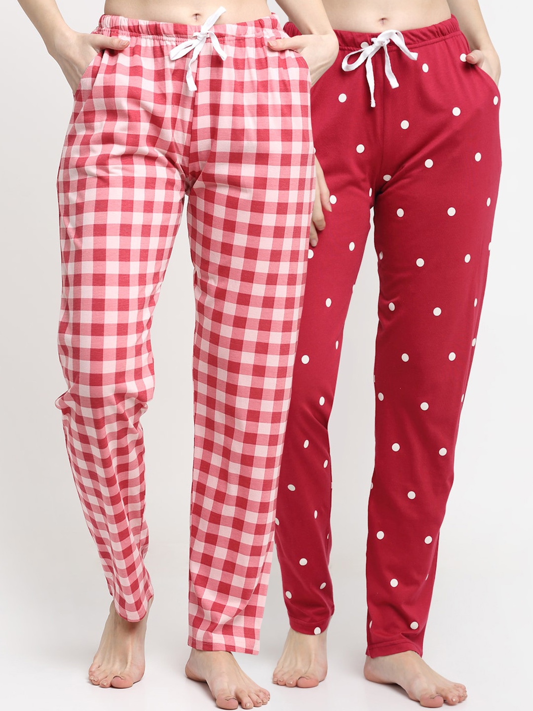 

Kanvin Women Pack Of 2 Printed Pure Cotton Lounge Pants, Red