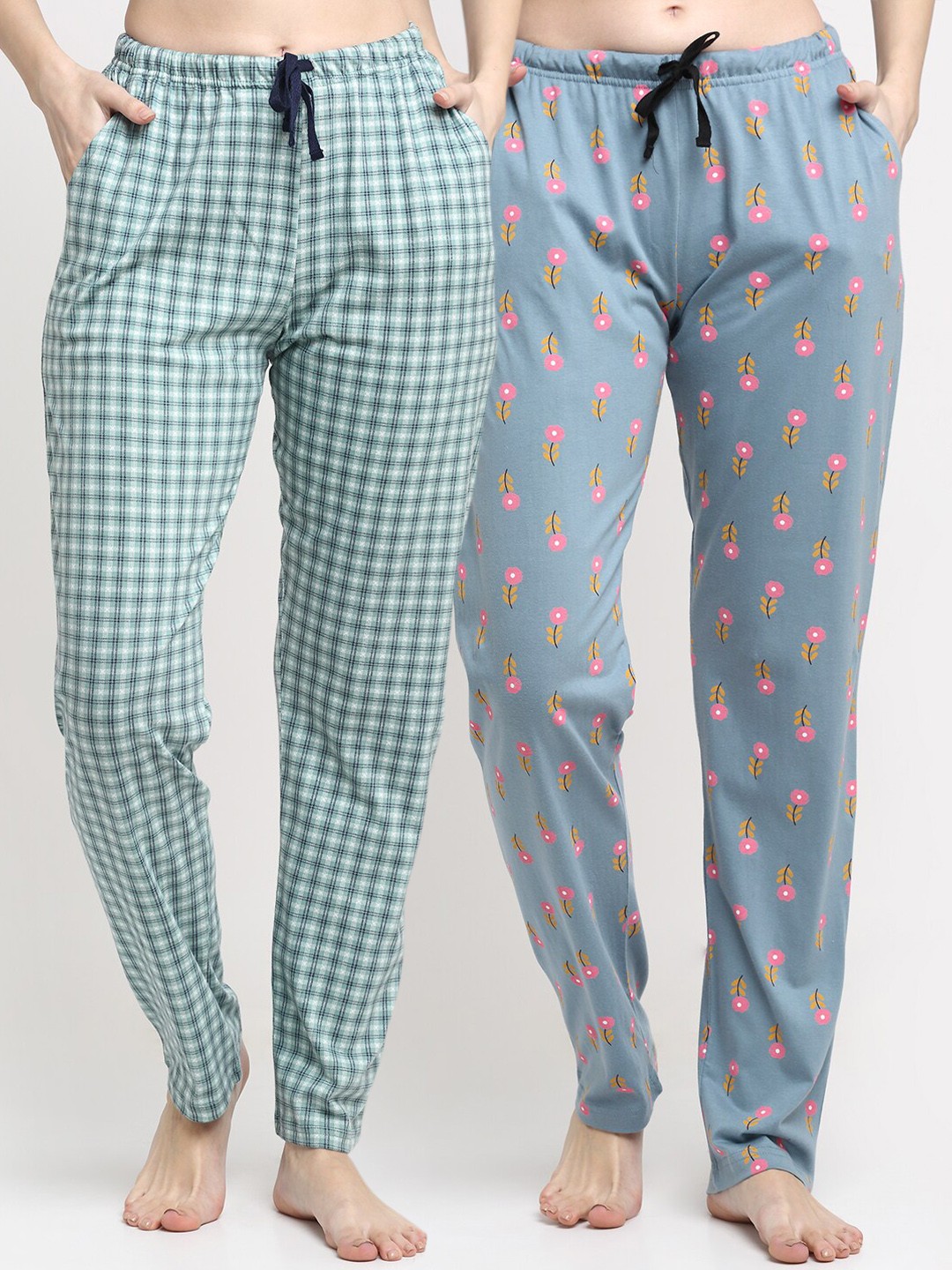 

Kanvin Women Pack Of 2 Printed Pure Cotton Lounge Pants, Green