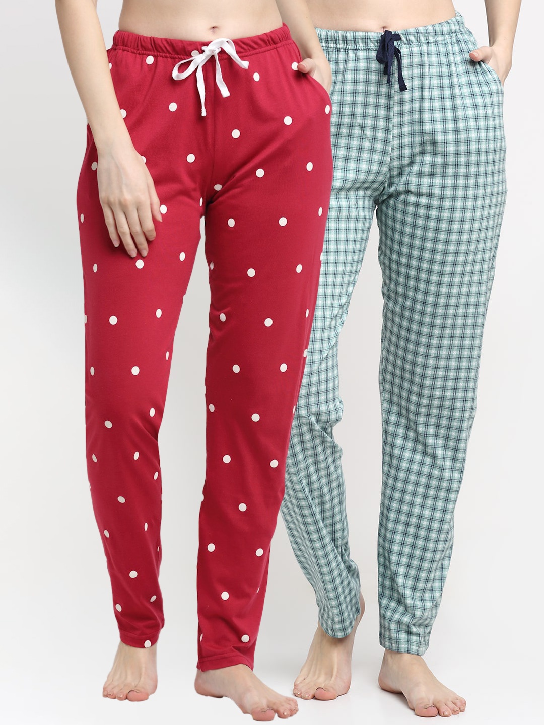 

Kanvin Women Pack Of 2 Printed Pure Cotton Lounge Pants, Red