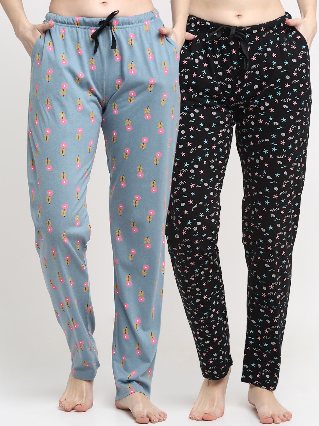 

Kanvin Women Pack of 2 Printed Pure Cotton Lounge Pants, Green